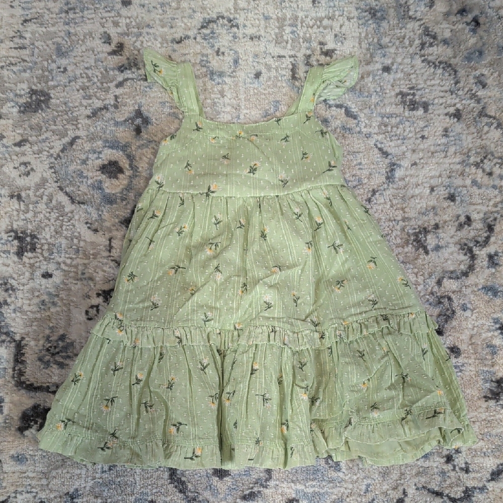 Tahari Toddler Floral Dress 3T Green Ruffle Bow Sundres